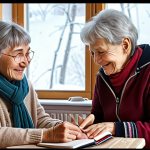 ** A cozy scene inside a small-town Siberian home. An elderly woman with kind eyes, a retired teacher, is smiling warmly as she speaks with a young, compassionate doctor. The doctor is attentively listening, notebook in hand. Snow is falling softly outside the window, creating a warm, intimate atmosphere. Focus on the connection and trust between them. Style: Realistic, heartwarming.

**