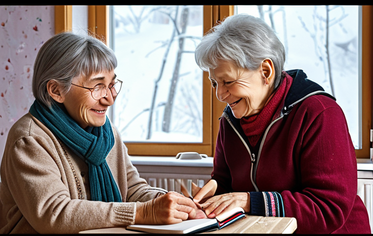 ** A cozy scene inside a small-town Siberian home. An elderly woman with kind eyes, a retired teacher, is smiling warmly as she speaks with a young, compassionate doctor. The doctor is attentively listening, notebook in hand. Snow is falling softly outside the window, creating a warm, intimate atmosphere. Focus on the connection and trust between them. Style: Realistic, heartwarming.
**