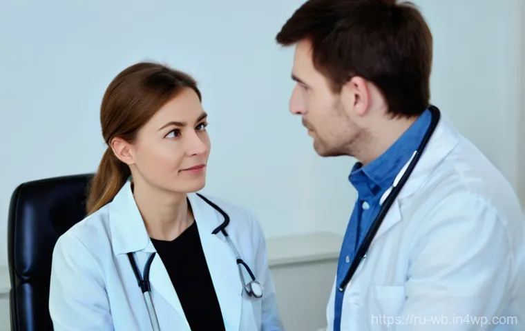 내러티브 의학에서의 정서적 지지 - **Prompt:** A compassionate Russian female doctor, approximately 40 years old, with a kind and atten...